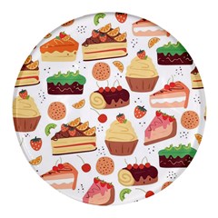 Seamless Pattern Hand Drawing Cartoon Dessert And Cake Round Glass Fridge Magnet (4 Pack) by Wav3s