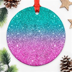 Pink And Turquoise Glitter Ornament (round) by Wav3s