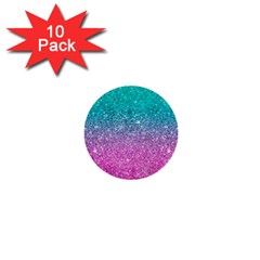 Pink And Turquoise Glitter 1  Mini Buttons (10 Pack)  by Wav3s