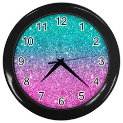 Pink And Turquoise Glitter Wall Clock (black) by Wav3s