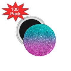 Pink And Turquoise Glitter 1 75  Magnets (100 Pack)  by Wav3s