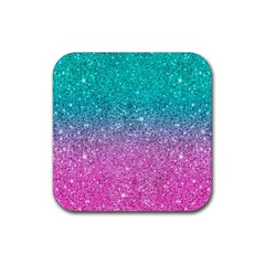 Pink And Turquoise Glitter Rubber Coaster (square)