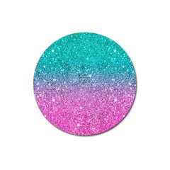 Pink And Turquoise Glitter Magnet 3  (round) by Wav3s