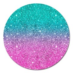 Pink And Turquoise Glitter Magnet 5  (round) by Wav3s