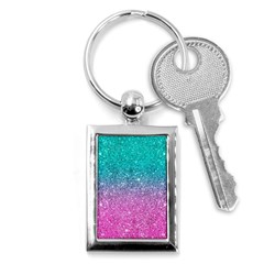 Pink And Turquoise Glitter Key Chain (rectangle) by Wav3s