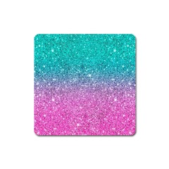 Pink And Turquoise Glitter Square Magnet by Wav3s