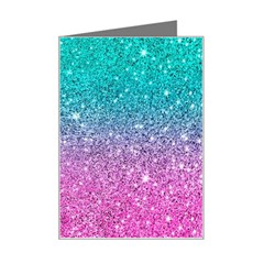 Pink And Turquoise Glitter Mini Greeting Card by Wav3s