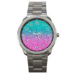 Pink And Turquoise Glitter Sport Metal Watch by Wav3s