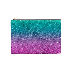 Pink And Turquoise Glitter Cosmetic Bag (medium) by Wav3s