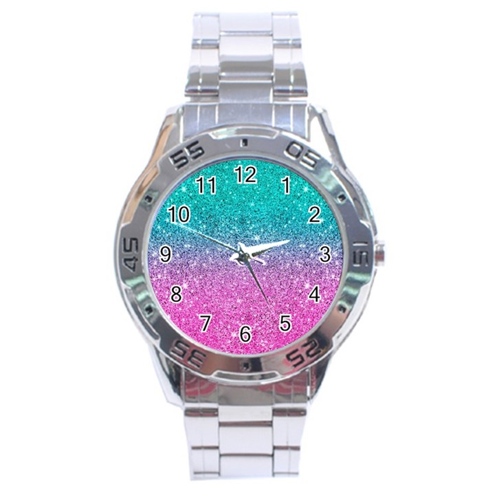 Pink And Turquoise Glitter Stainless Steel Analogue Watch