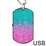 Pink And Turquoise Glitter Dog Tag USB Flash (One Side) Front