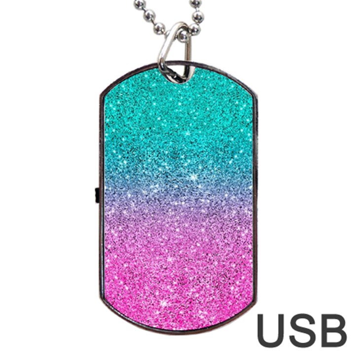 Pink And Turquoise Glitter Dog Tag USB Flash (One Side)