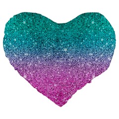 Pink And Turquoise Glitter Large 19  Premium Heart Shape Cushions by Wav3s