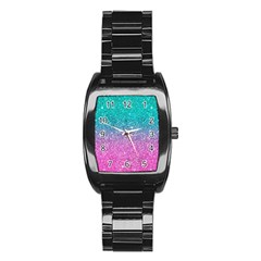 Pink And Turquoise Glitter Stainless Steel Barrel Watch by Wav3s