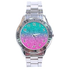 Pink And Turquoise Glitter Stainless Steel Analogue Watch by Wav3s