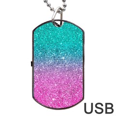 Pink And Turquoise Glitter Dog Tag Usb Flash (two Sides) by Wav3s