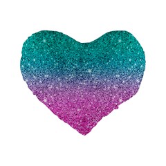 Pink And Turquoise Glitter Standard 16  Premium Flano Heart Shape Cushions by Wav3s