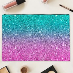 Pink And Turquoise Glitter Cosmetic Bag (xxl) by Wav3s