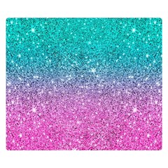 Pink And Turquoise Glitter Two Sides Premium Plush Fleece Blanket (small) by Wav3s