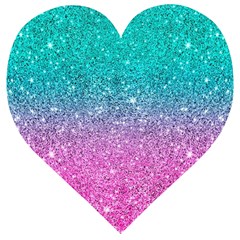 Pink And Turquoise Glitter Wooden Puzzle Heart by Wav3s