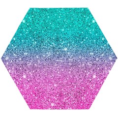 Pink And Turquoise Glitter Wooden Puzzle Hexagon by Wav3s