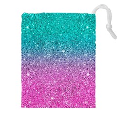 Pink And Turquoise Glitter Drawstring Pouch (5xl) by Wav3s