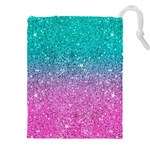 Pink And Turquoise Glitter Drawstring Pouch (4XL) Front