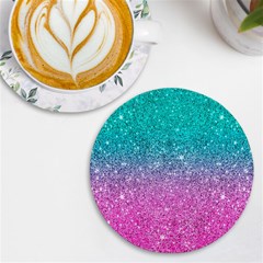 Pink And Turquoise Glitter Uv Print Round Tile Coaster by Wav3s