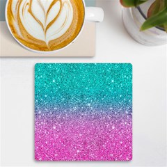 Pink And Turquoise Glitter Uv Print Square Tile Coaster  by Wav3s