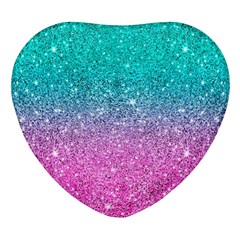 Pink And Turquoise Glitter Heart Glass Fridge Magnet (4 Pack) by Wav3s