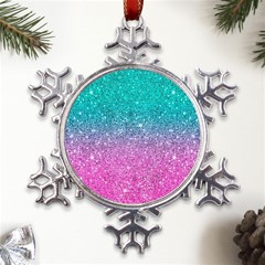 Pink And Turquoise Glitter Metal Large Snowflake Ornament by Wav3s