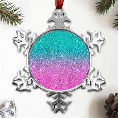 Pink And Turquoise Glitter Metal Small Snowflake Ornament by Wav3s