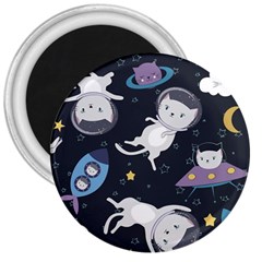 Space Cat Illustration Pattern Astronaut 3  Magnets by Wav3s