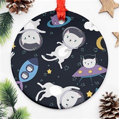 Space Cat Illustration Pattern Astronaut Ornament (round) by Wav3s