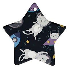 Space Cat Illustration Pattern Astronaut Ornament (star) by Wav3s