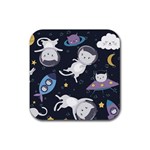 Space Cat Illustration Pattern Astronaut Rubber Coaster (Square) Front