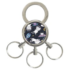 Space Cat Illustration Pattern Astronaut 3-ring Key Chain by Wav3s