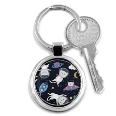 Space Cat Illustration Pattern Astronaut Key Chain (round) by Wav3s