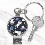 Space Cat Illustration Pattern Astronaut Nail Clippers Key Chain Front