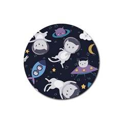 Space Cat Illustration Pattern Astronaut Rubber Round Coaster (4 Pack) by Wav3s