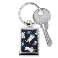 Space Cat Illustration Pattern Astronaut Key Chain (rectangle) by Wav3s