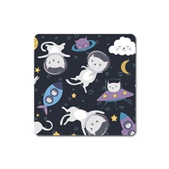 Space Cat Illustration Pattern Astronaut Square Magnet by Wav3s