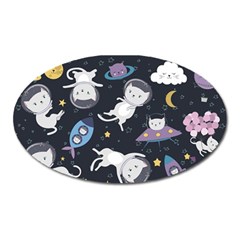 Space Cat Illustration Pattern Astronaut Oval Magnet by Wav3s