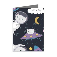 Space Cat Illustration Pattern Astronaut Mini Greeting Card by Wav3s