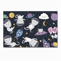 Space Cat Illustration Pattern Astronaut Postcards 5  X 7  (pkg Of 10) by Wav3s