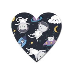 Space Cat Illustration Pattern Astronaut Heart Magnet by Wav3s