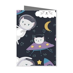 Space Cat Illustration Pattern Astronaut Mini Greeting Cards (pkg Of 8)