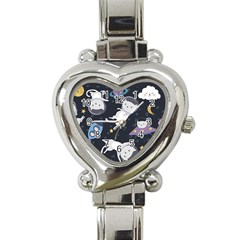 Space Cat Illustration Pattern Astronaut Heart Italian Charm Watch by Wav3s