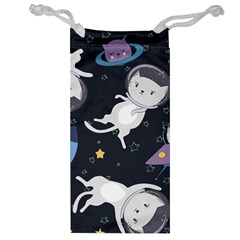 Space Cat Illustration Pattern Astronaut Jewelry Bag by Wav3s