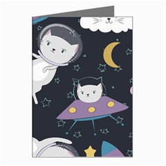 Space Cat Illustration Pattern Astronaut Greeting Cards (pkg Of 8) by Wav3s